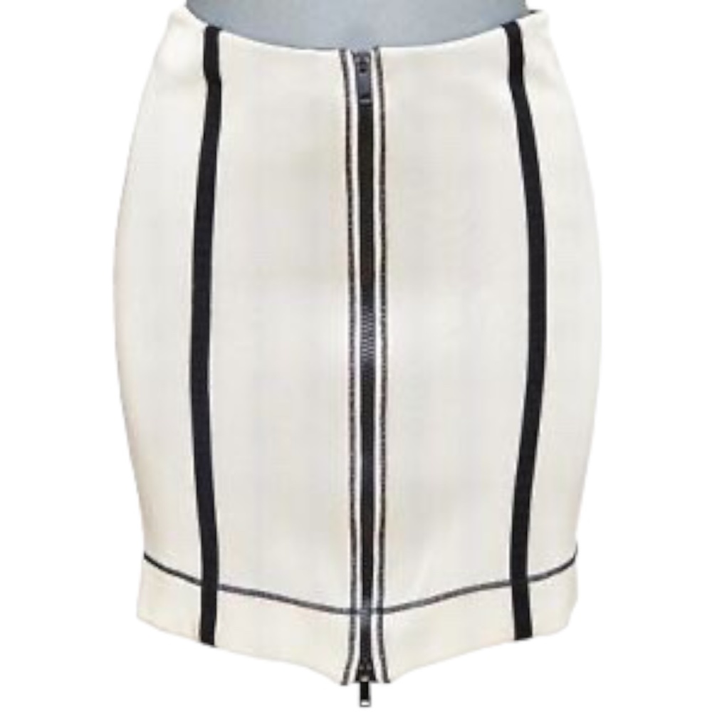 GUCCI Pencil Skirt Bodycon Viscose Zipper Ivory Black Sz 40